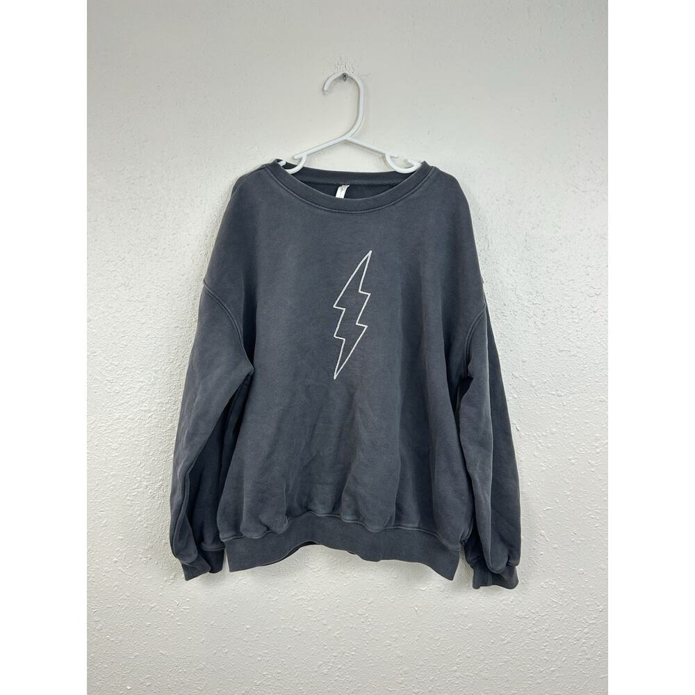 Rylee + Cru Relaxed Sweatshirt Gray Lightning Bolt Boys Girls Size 8-9 Years